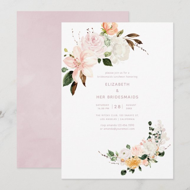 Pastel Floral Bridesmaids Luncheon Invitation (Front/Back)