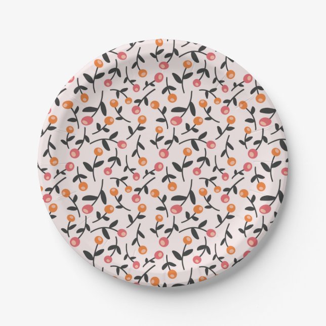 Pastel Floral Bud Botanical pattern Paper Plates (Front)