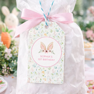 Pastel Floral Bunny Ears Girls 1st Birthday Favor Gift Tags