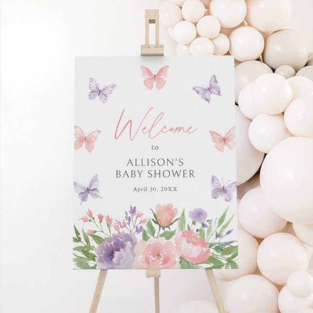Pastel Floral Butterfly Baby Shower Welcome Sign (Creator Uploaded)