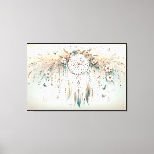 Pastel Floral Butterfly Dreamcatcher Canvas Print (Front)