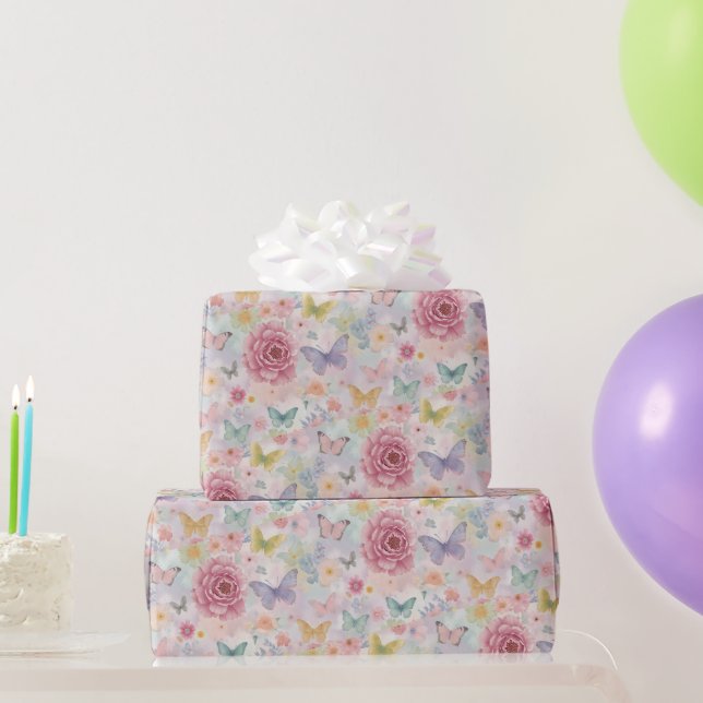 Pastel Floral Butterfly / Soft Garden Wrapping Paper (Party Gifts)