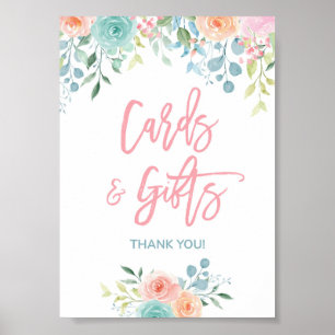 Pastel Floral Cards & Gifts Shower Table Sign 5x7