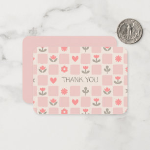 Pastel Floral Checkered Aesthetic Thank You Card