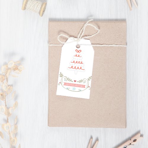 Pastel Floral Christmas Tree Greetings Modern Gift Tags