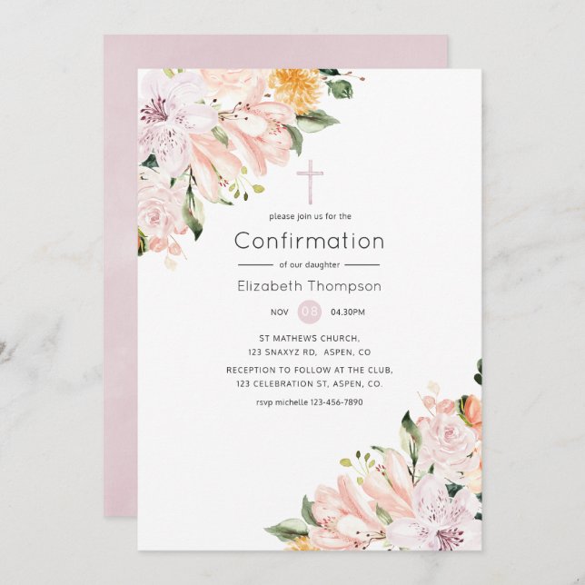 Pastel Floral Confirmation Invitation (Front/Back)