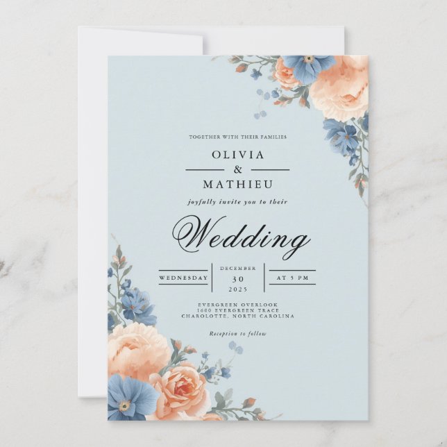 Pastel Floral Corner Wedding Invitation (Front)