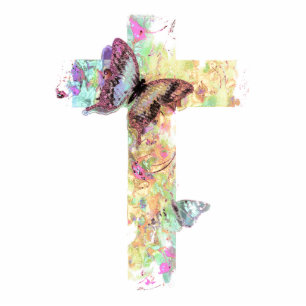 pastel floral cross and butterflies magnet