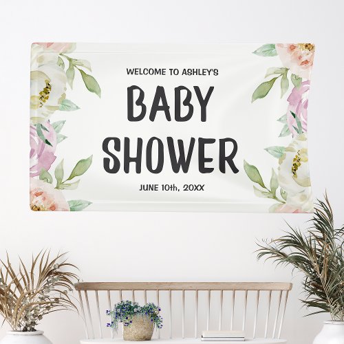 Pastel Floral Custom Girl Baby Shower Welcome Banner