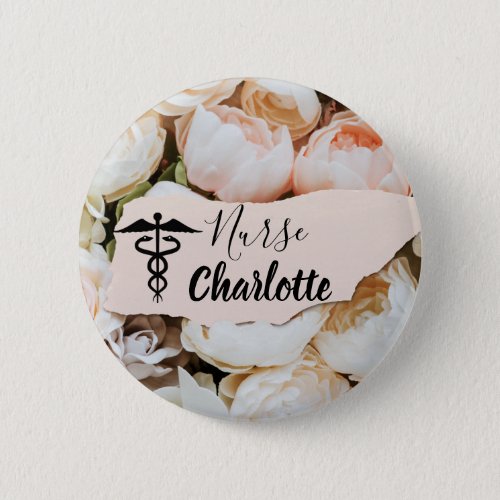 Pastel Floral Custom Name Nurse  Button