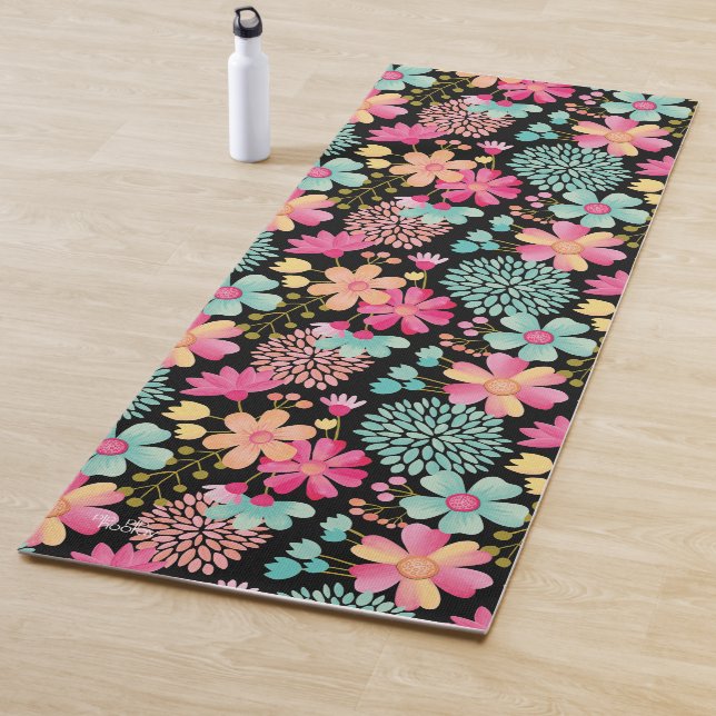 Pastel Floral Designer Yoga Exercise Floor Mat (In Situ)