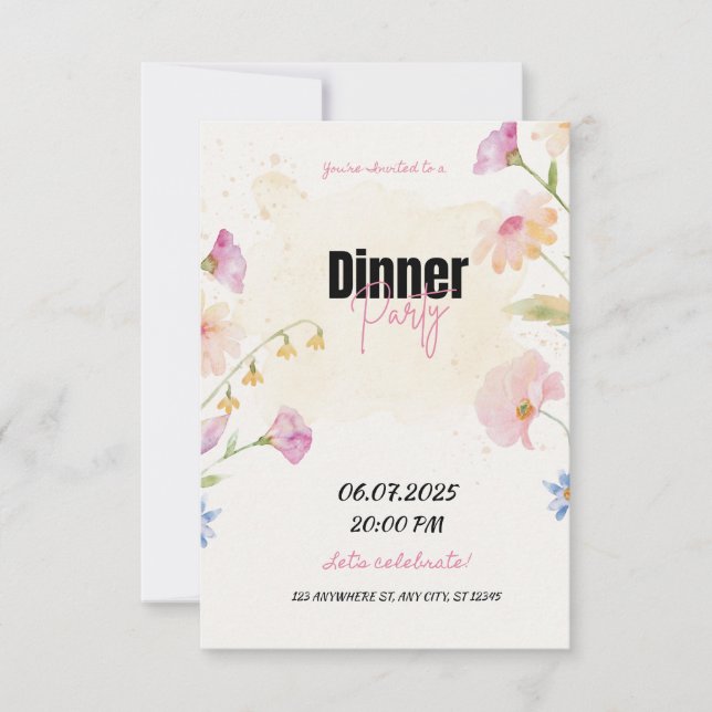 Pastel Floral Dinner Party Invite (Front)