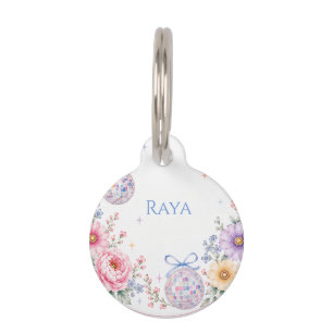 Pastel Floral Disco Garden Bridal Shower Pet ID Tag