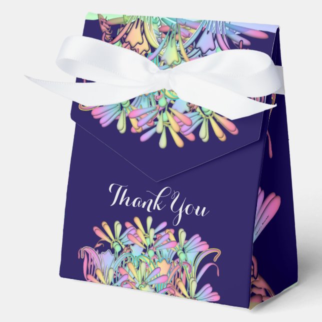 Pastel Floral Dk Blue Thank You Favor Boxes (Front)