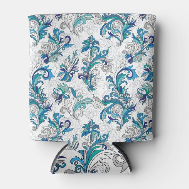 Pastel Floral Doodle Vintage Pattern. Can Cooler (Front)