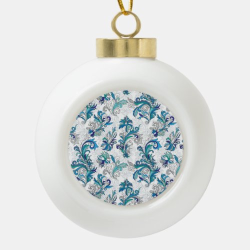 Pastel Floral Doodle Vintage Pattern Ceramic Ball Christmas Ornament