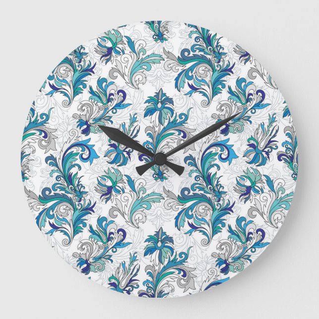 Pastel Floral Doodle Vintage Pattern. Large Clock (Front)