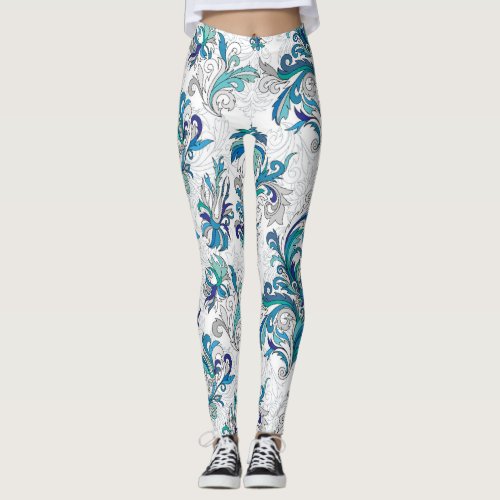 Pastel Floral Doodle Vintage Pattern Leggings