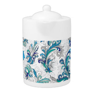 Pastel Floral Doodle Vintage Pattern. Teapot