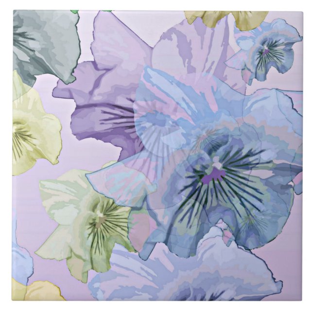 Pastel Floral Dream, Pretty Pansies Ceramic Tile (Front)