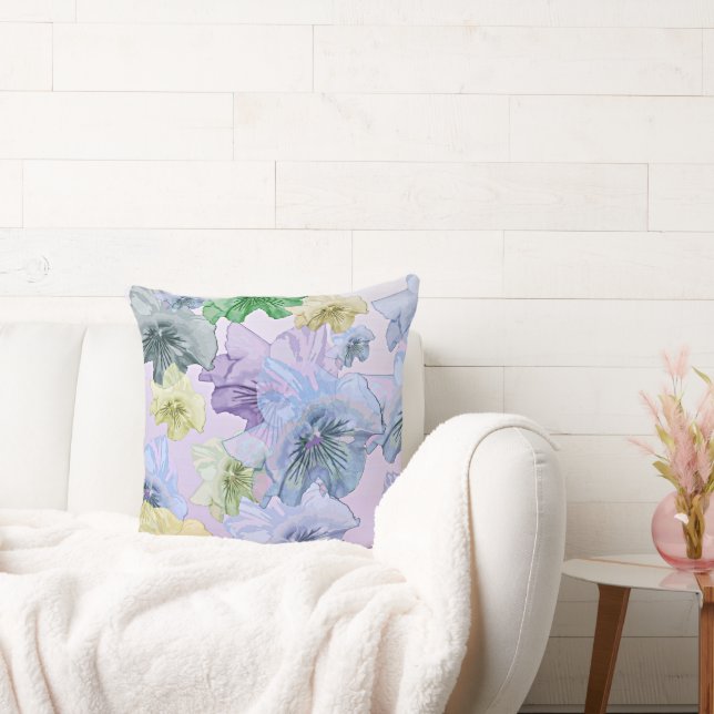 Pastel Floral Dream, Pretty Pansies, Throw Pillow (Couch)