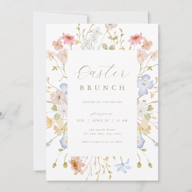 Pastel Floral Easter Brunch Egg Hunt Invitation (Front)