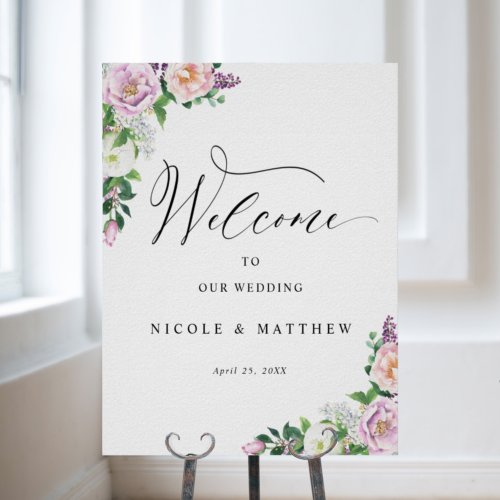 Pastel Floral Elegant Wedding Welcome Sign 