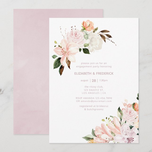 Pastel Floral Engagement Party Invitation (Front/Back)