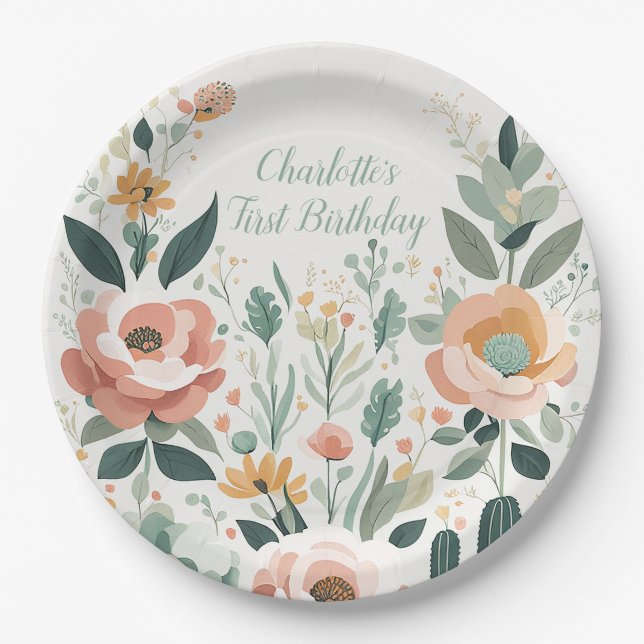 Pastel Floral Fiesta Paper Plates (Front)