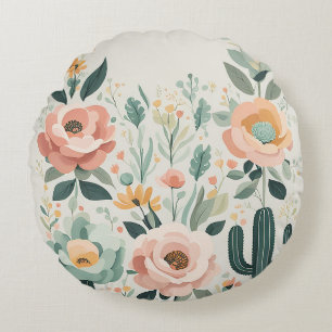 Pastel Floral Fiesta Round Pillow