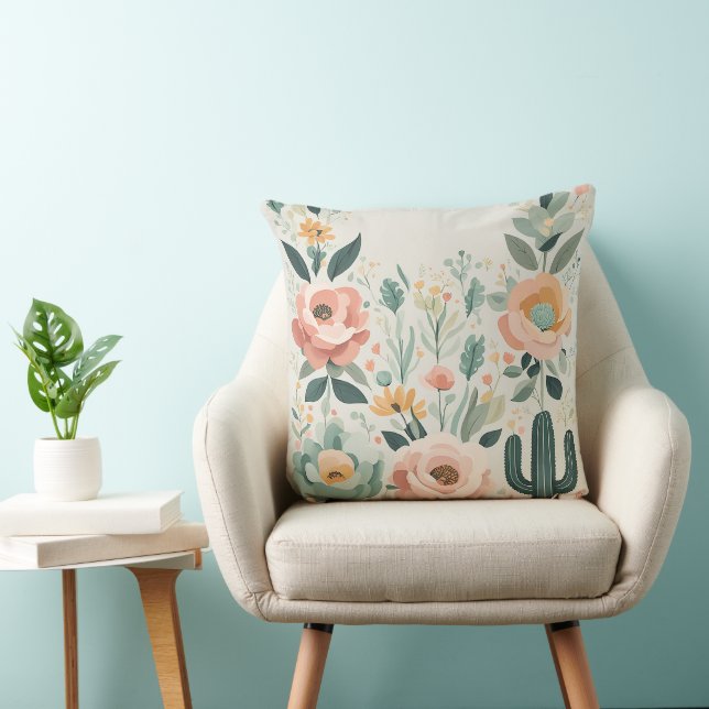 Pastel Floral Fiesta Throw Pillow (Chair)