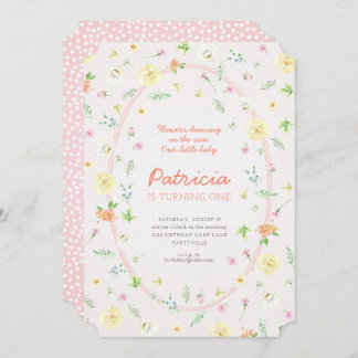 Pastel Floral First Birthday Invitation