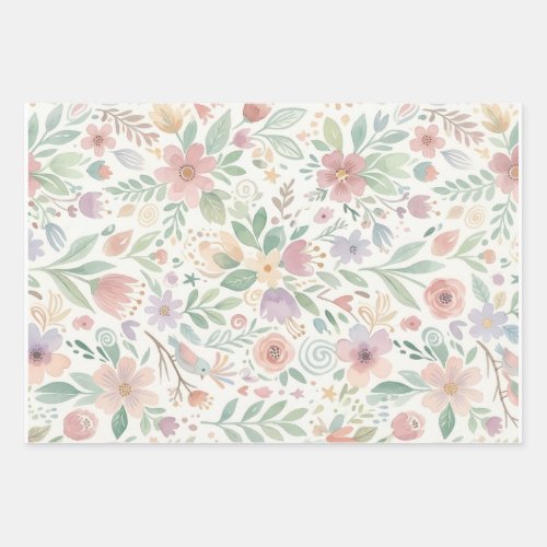 Pastel Floral Fleece Wrapping Paper Sheets