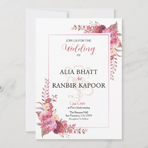 Pastel Floral Frame Indian Wedding Invitation