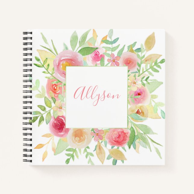 Pastel Floral Frame Spiral Notebook (Front)