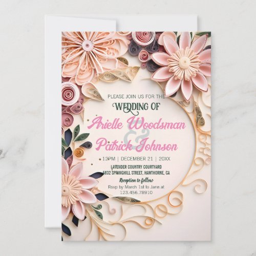Pastel Floral Frame Wedding Customized Paper Quill Invitation