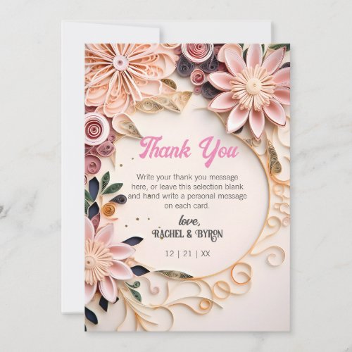 Pastel Floral Frame Wedding Customized Paper Quill Thank You Card