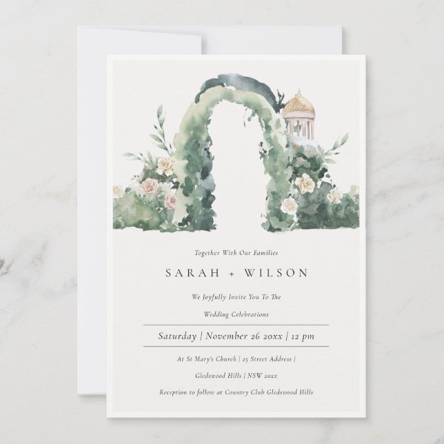 Pastel Floral Garden Arch Botanical Wedding Invite (Front)