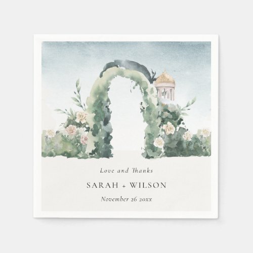 Pastel Floral Garden Arch Botanical Wedding Thanks Napkins