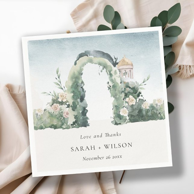 Pastel Floral Garden Arch Botanical Wedding Thanks Napkins (Creator Uploaded)