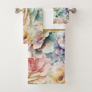 PASTEL FLORAL GARDEN BATHROOM TOWEL SET