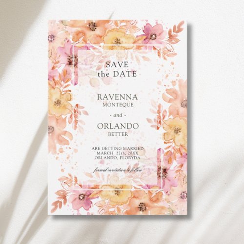 Pastel Floral Garden Botanical Romance Wedding Save The Date