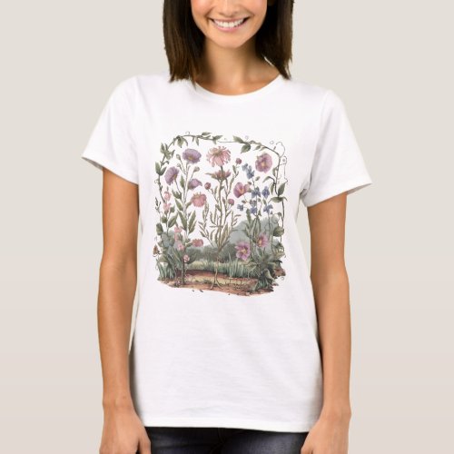 Pastel Floral Garden Vintage Botanical Tattoo T_Shirt