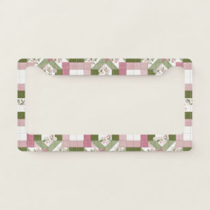 Pastel Floral Geometric Cottagecore Quilt Pattern License Plate Frame