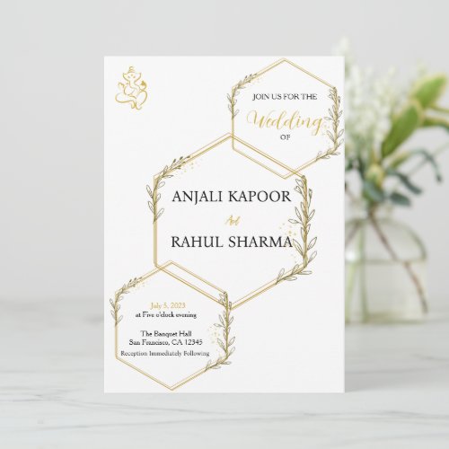 Pastel Floral Geometric Frame Indian Wedding Invitation
