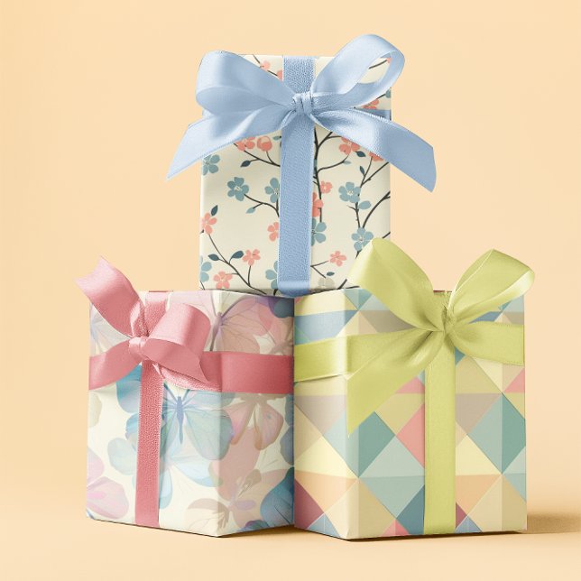 Pastel Floral Geometric Spring Wrapping Paper Sheets (Creator Uploaded)