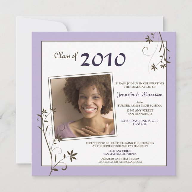 Pastel Floral Graduation Announcement (lavender) (Front)