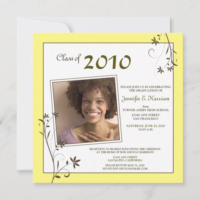Pastel Floral Graduation Announcement (lemon) (Front)