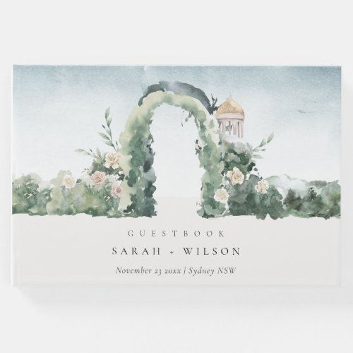 Pastel Floral Green Garden Arch Botanical Wedding Guest Book