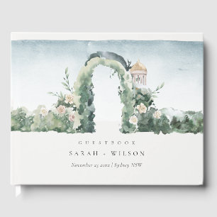 Pastel Floral Green Garden Arch Botanical Wedding Guest Book